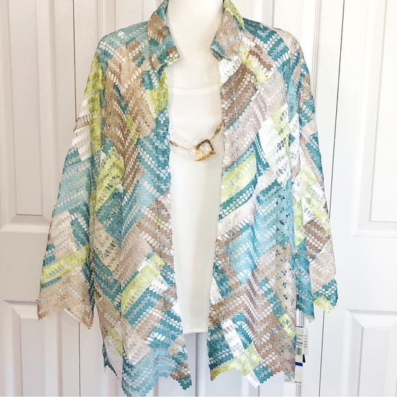 NWT Alfred Dunner Blue Multi Chevron Layered Blouse Set XL - Picture 1 of 16